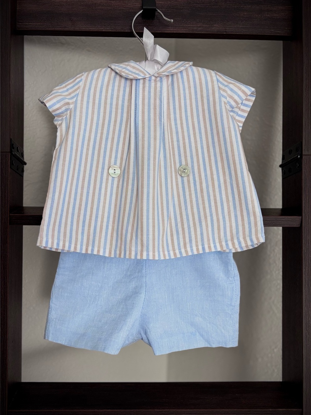 La Coqueta set. Striped Blue & Tan Kids Two-Piece Set
